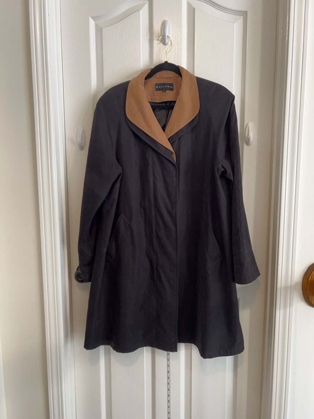 Vintage Gallery Black Swing Coat Womens M Faux Suede Collar Minimalist Jacket